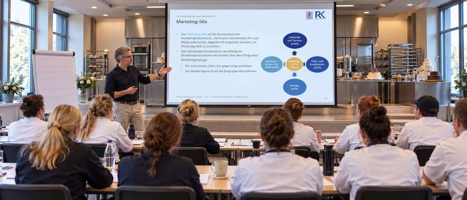 Unterricht zum Marketing-Mix für angehende Konditormeisterinnen und Konditormeister